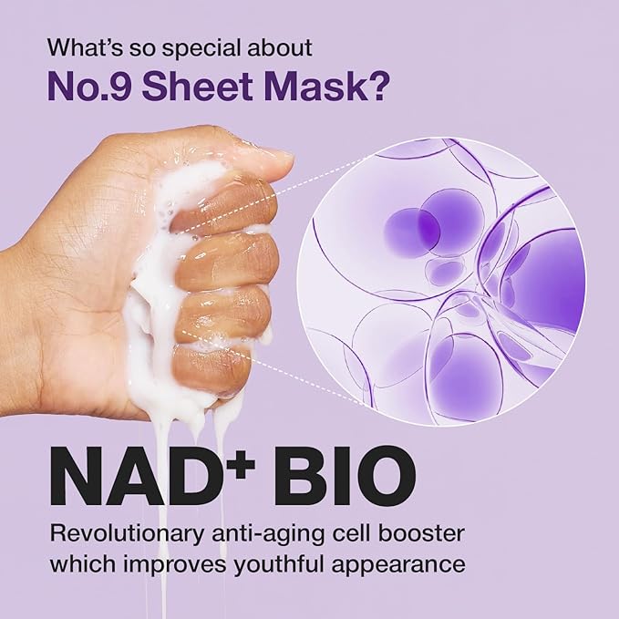 numbuzin No.9 Sheet Mask | NAD+ BIO Lifting-sil Full Face Mask | Improves Jawline, Jowls, Wrinkles, Neck Lines | Peptides, NAD+, Collagen | Skin Firmness | 4 Sheets + Lifting Band-Velvo Beauty