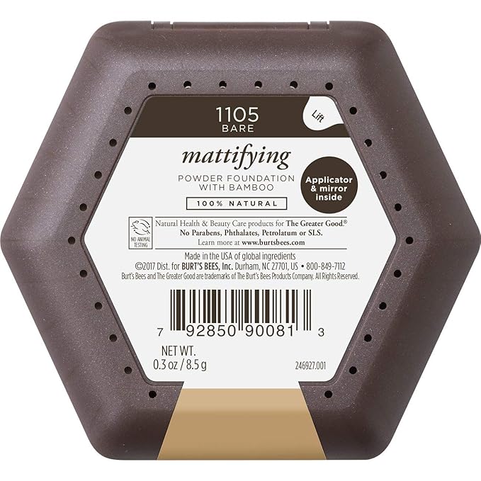 Burt’s Bees 100% Natural Mattifying Powder Foundation, Bare - 0.3 Ounce-Velvo Beauty