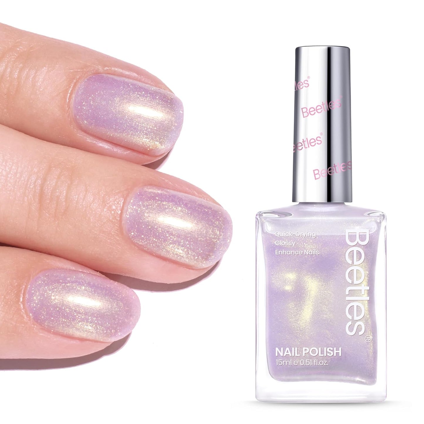 Beetles Nail Strengthener - Gold Purple Nail Concealer Fast Air Dry Shimmer Air Dry Nail Growth for Damaged Uneven Nails Fingernail Polish Imperfection Masking for Gold Shimmer Manicure Salon Quality-Velvo Beauty