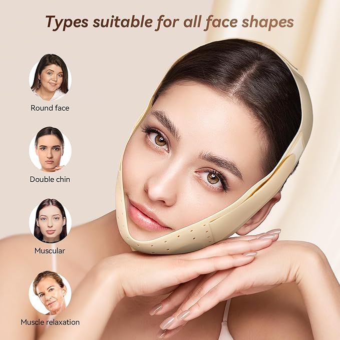 Reusable V Line Silicone Face Strap, Soft Silicone Chin Strap for Women 23-27 Inches (Skin yellow)-Velvo Beauty