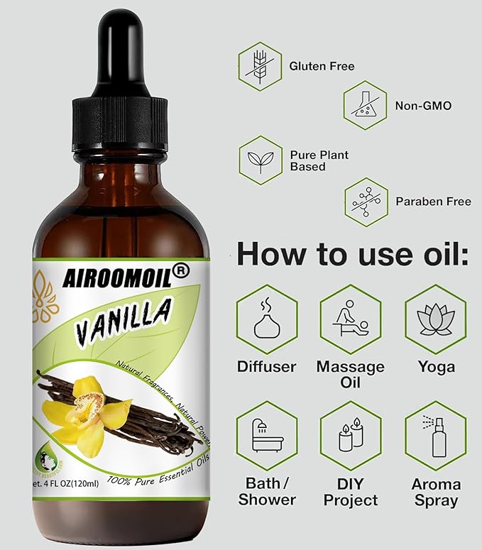 Vanilla Bean Essential Oil Warm Scented Oils Perfume Air Freshener Diffuser Candle Making Aroma Refill Wick Scent Skin Fragrance Oil 4 Fl Oz-Velvo Beauty