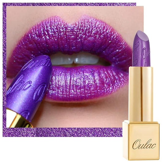Oulac Purple Lipstick for Women with Metallic 3D Shine, Lightweight Hydrating Formula, High-Impact Lip Color, Vegan Beauty, Full Coverage Lip Makeup, Royal Sash (16)-Velvo Beauty