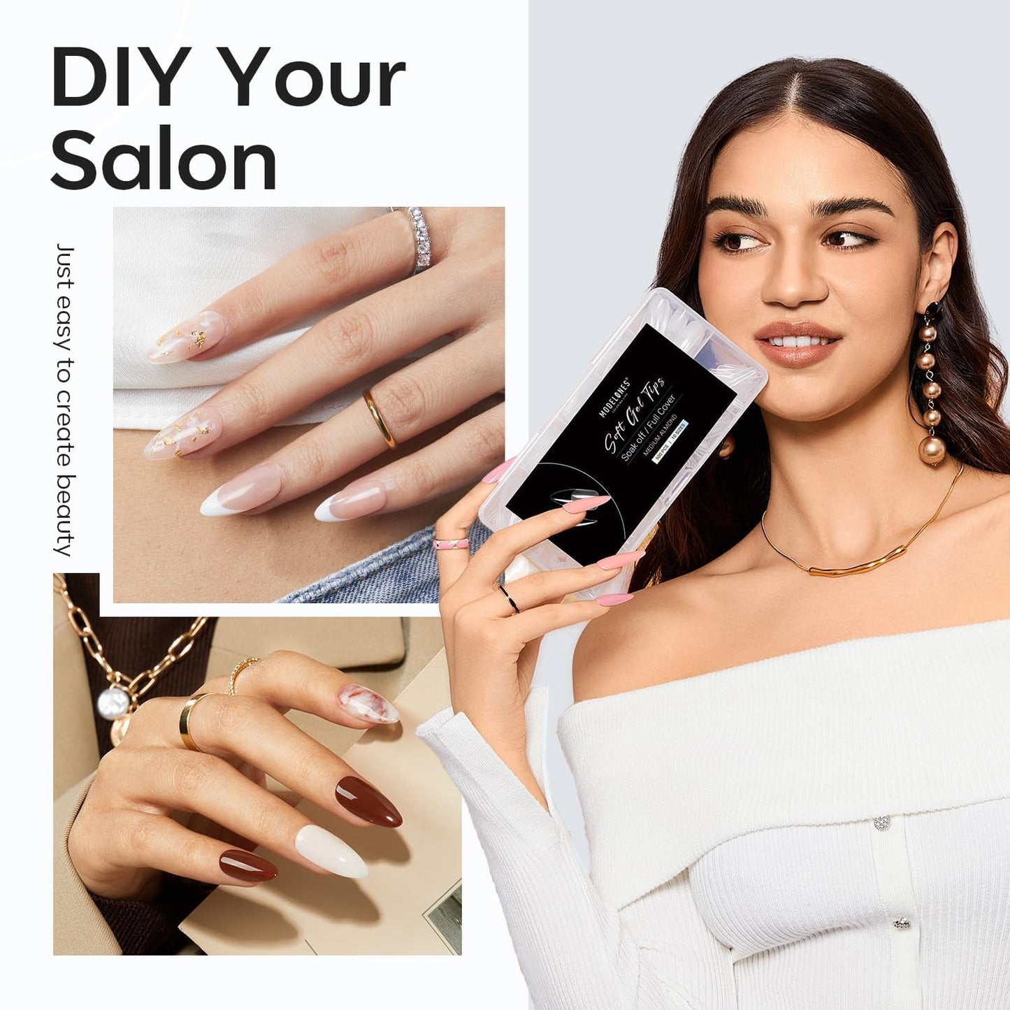 Modelones Almond Fake Nail Tips -510Pcs Medium Soft Gel Nail Tips Almond Shape Pre Etched Half Matte Full Cover Clear Acrylic Gel Kit False Press on for Extension Manicure Salon DIY at Home 15 Sizes-Velvo Beauty