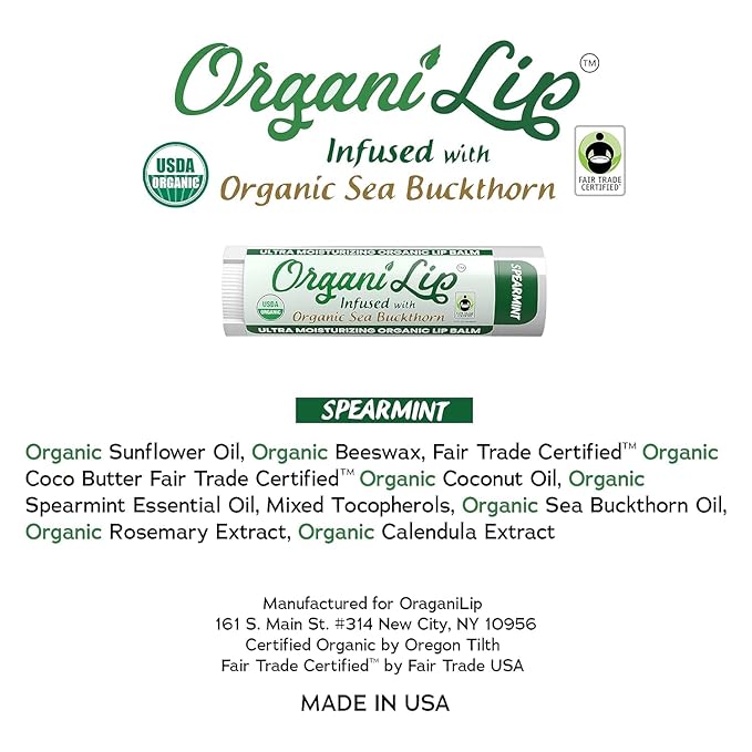 Organic Lip Balm, Spearmint Flavor, Ultra Hydrating Lip Moisturizer for Cracked or Dry Lips, Infused With Organic Sea Buckthorn, Oval Shaped Tube, USDA Certified Organic, 30 Pack-Velvo Beauty