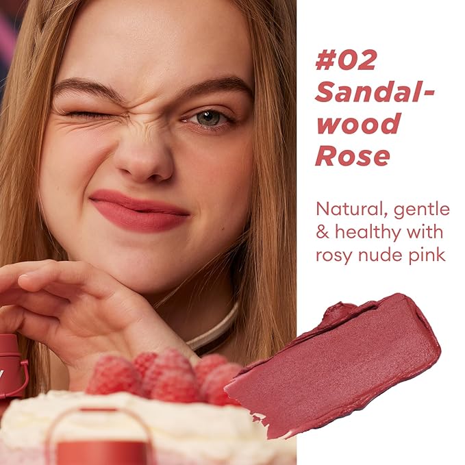 ITY Velvet Matte Finish Lip Stain-Mousse Textured Pudding Pot Lip Clay with Brush, Nude Shade, Dual-Use as Lipstick and Blush, Conceals Lip Lines, Rich Pigment, 0.21 oz (6g) in Sandalwood Rose-Velvo Beauty