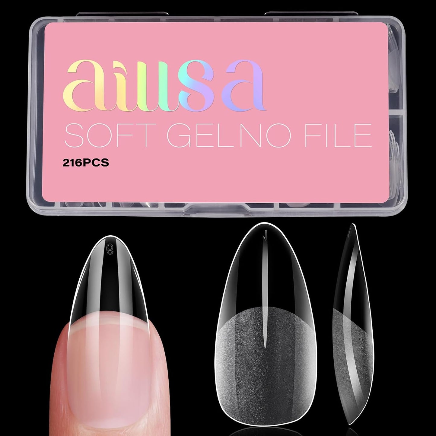 AILLSA Medium Almond Nail Tips Pre-Shaped Acrylic Nails Tips Half Matte Full Cover Tips Clear Gelly Press on Flase Nail Tips for Extension Nail Manicure Home DIY 216PCS 12Sizes-Velvo Beauty