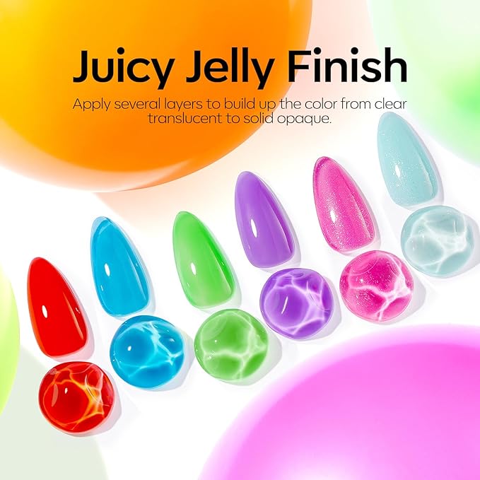 modelones Summer Gel Nail Polish, 6 Colors Jelly Gel Polish Neon LGBT Red Blue Green Pink Purple Nail Art Design Translucent Soak Off Manicure Salon DIY Girls Women Gift-Velvo Beauty
