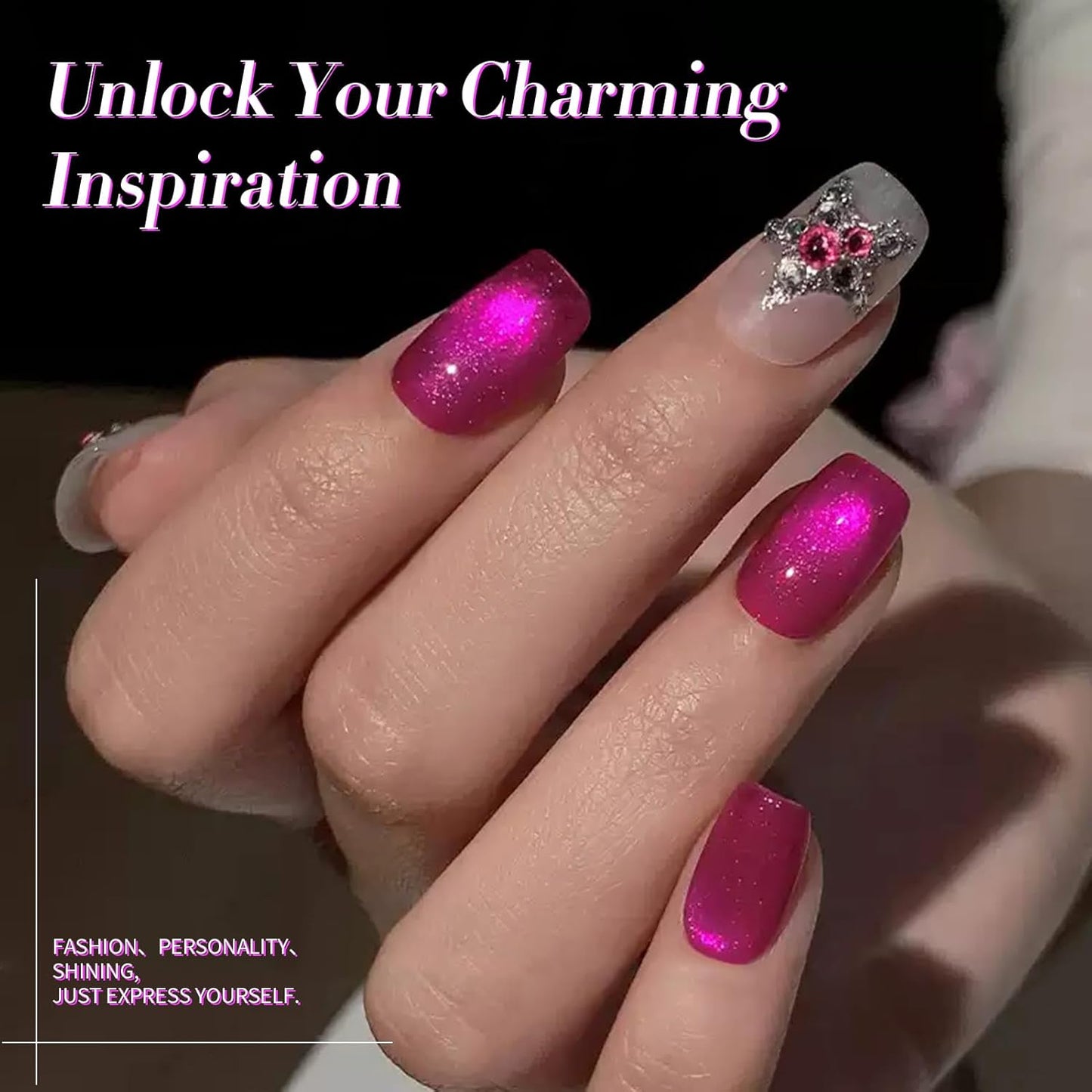 Born Pretty Cat Magnetic Eye Gel Nail Polish, Dragon Fruit Hot pink Glass Cat Magnetic Gel, Glass Shiny Effect Soak Off Nail Art Salon Manicure Home Gift 15ml-Velvo Beauty