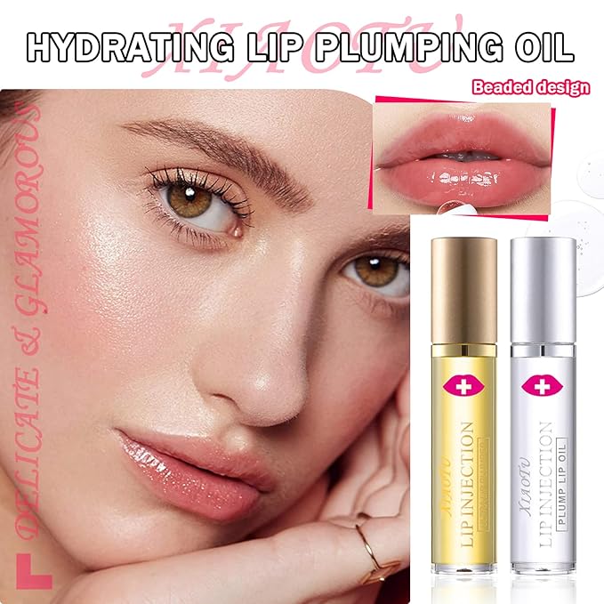 2PCS Plumping Lip Oil Set,Hydrating Lip Plumper Oil,No-Sticky Fuller Lip Oil Reduces Fine Lines,Hydrating Lip Plumping Lip Gloss for Moisturizing Dry Lips-Velvo Beauty