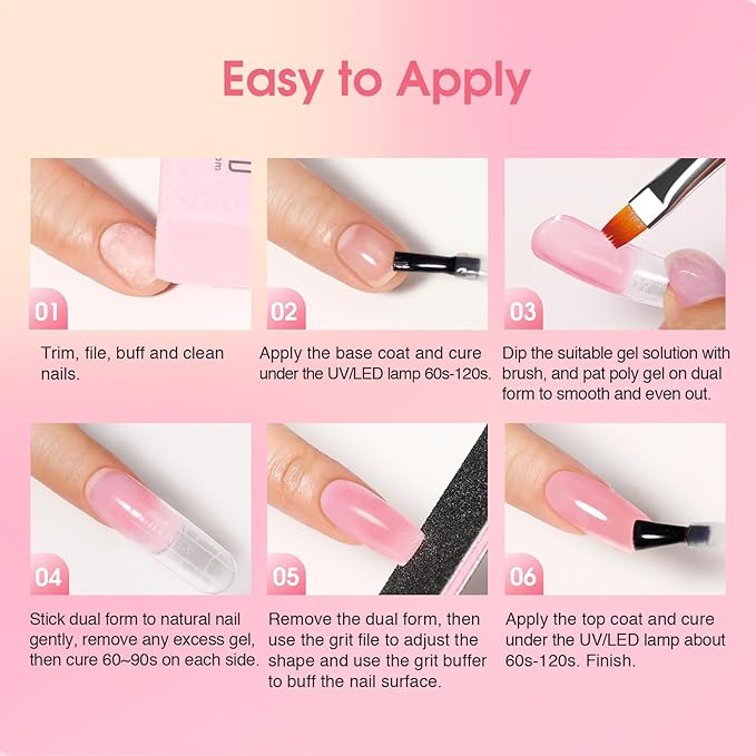 ROSALIND Poly Nail Gel Kit -8 Colors + White Brown Accessories Clear Nude Poly Nails Gel Starter Kit With Slip Solution Nude Pink Extensions Set with Mini UV Lamp-Velvo Beauty