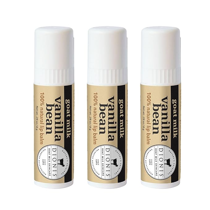 Dionis Goat Milk Skincare Vanilla Bean Holiday Lip Balm Gift Set - Beeswax, Shea Butter & Coconut Oil Lip Care Products Made in The USA - Cruelty Free Lip Moisturizer For Chapped Lips, 0.28oz 3 Pack-Velvo Beauty