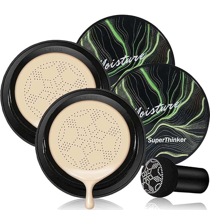 Mushroom Head Air Cushion CC Cream, BB Cream Face Makeup Foundation for Mature Skin Moisturizing Concealer Brighten Long-Lasting, Even Skin Tone for All Skin Types (2PCS Ivory)-Velvo Beauty