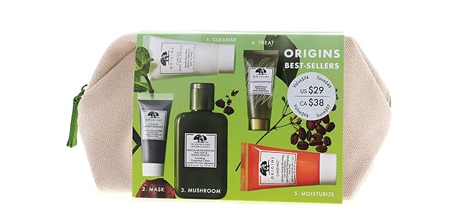 Origins Best Sellers Set for Women - 5 Pc 1oz Checks Face Wash, 3.8oz Lotion, 0.5oz Clear Charcoal Face Mask,1.62oz Serum, 1.69oz Moisturizer-Velvo Beauty