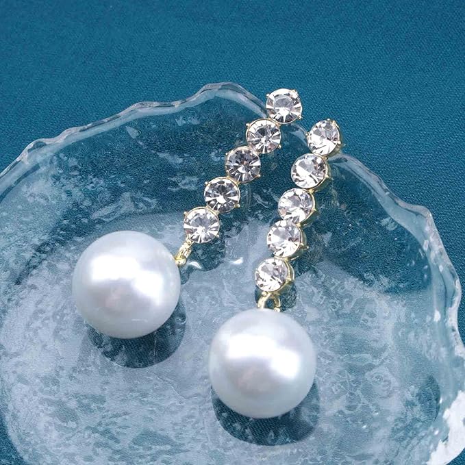 Vintage Pearl Drop Earring Gold Rhinestone Diamond Stud Earrings Cubic Crystal Earrings Wedding Pearl Earrings Jewelry for Women and Girls-Velvo Beauty