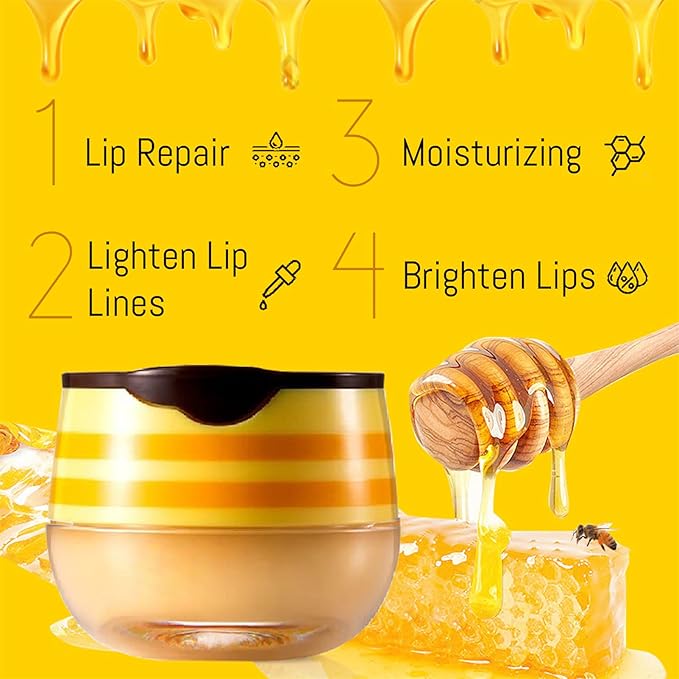 3PCS Lip Balm Honey Pot, Honey Pot Lip Balm for Dry Cracked Lips, Strawberry Lip Balm Scrubs Exfoliator & Moisturizer, Hydrating Lip Balm Honey Pot with Wand, Lip Sleeping Mask (3pcs)-Velvo Beauty