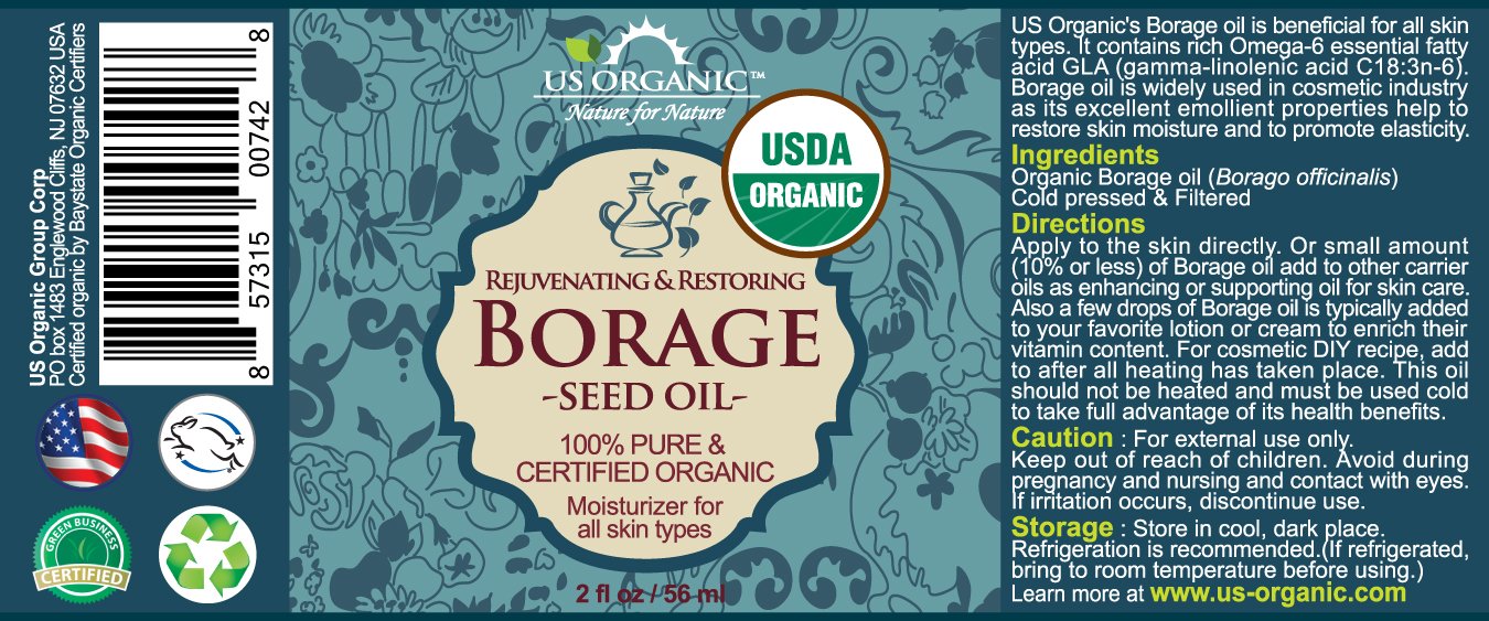 US Organic Borage seed Oil (18% GLA), USDA Certified Organic, 100% Pure & Natural, Cold Pressed, aka Starflower oil, in Amber Glass Bottle w/Eye dropper for Easy Application (2 oz (56 ml))-Velvo Beauty