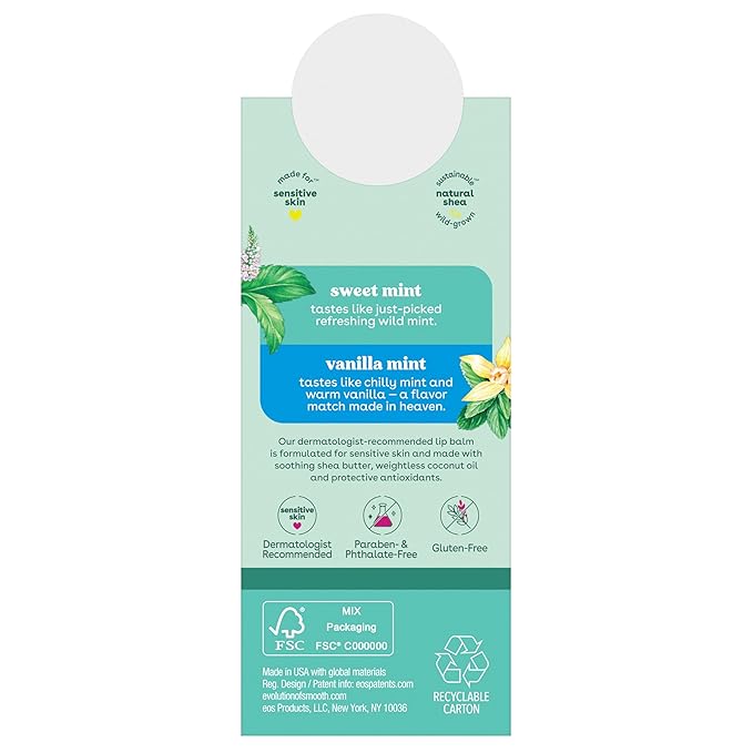 eos 100% Natural Lip Balm- Vanilla Mint & Sweet Mint, All-Day Moisture, Recyclable Carton, 0.14 oz, 2-Pack-Velvo Beauty