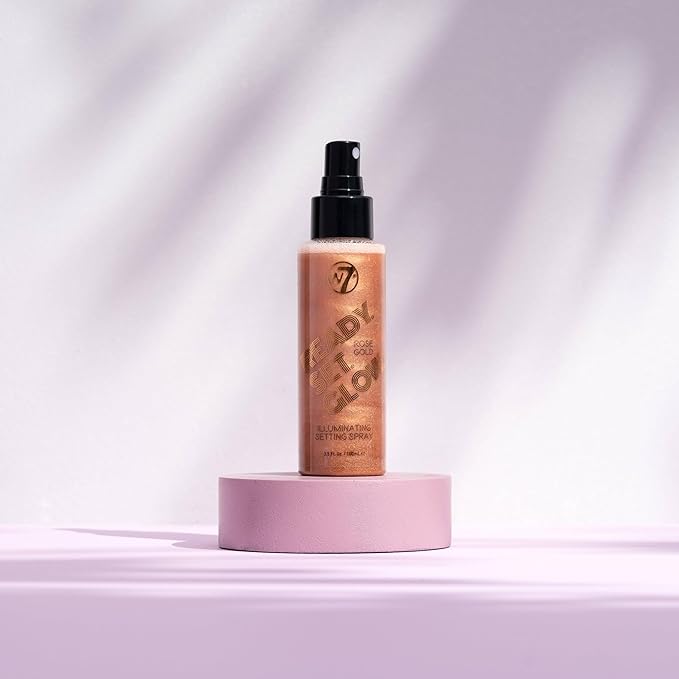 W7 Ready Set Glow Trio - 3 Piece Set - Makeup Setting Spray - Shimmer Finish - Long-Lasting, Ultra-Fine Formula (Rose Gold, Gold & Holo)-Velvo Beauty