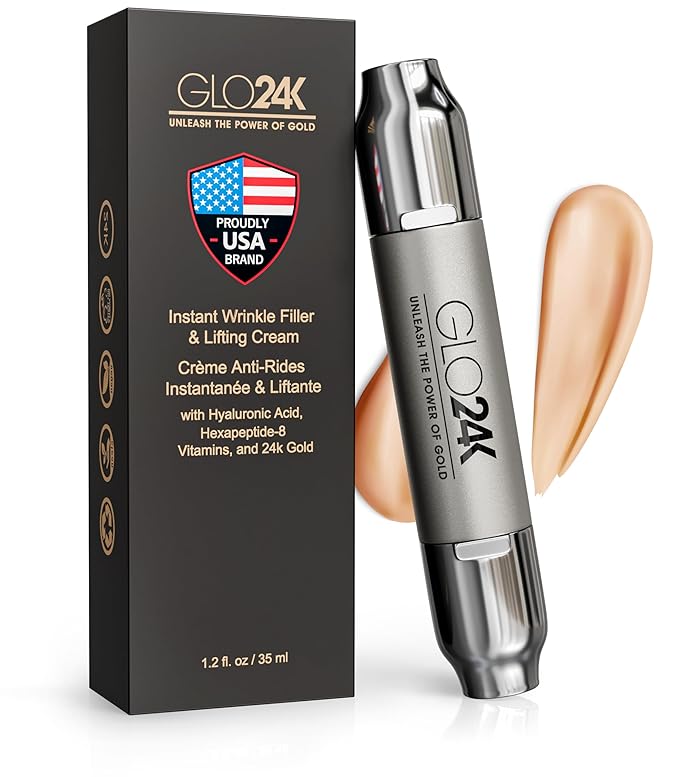 GLO24K Instant Wrinkle Filler for Face, XL Lifting Cream for Eye and Face, Lift and Tightening Non-Invasive with Hyaluronic Acid, 24k Gold, Peptides and Vitamins for Youthful Appearance, 1.2 fl oz-Velvo Beauty