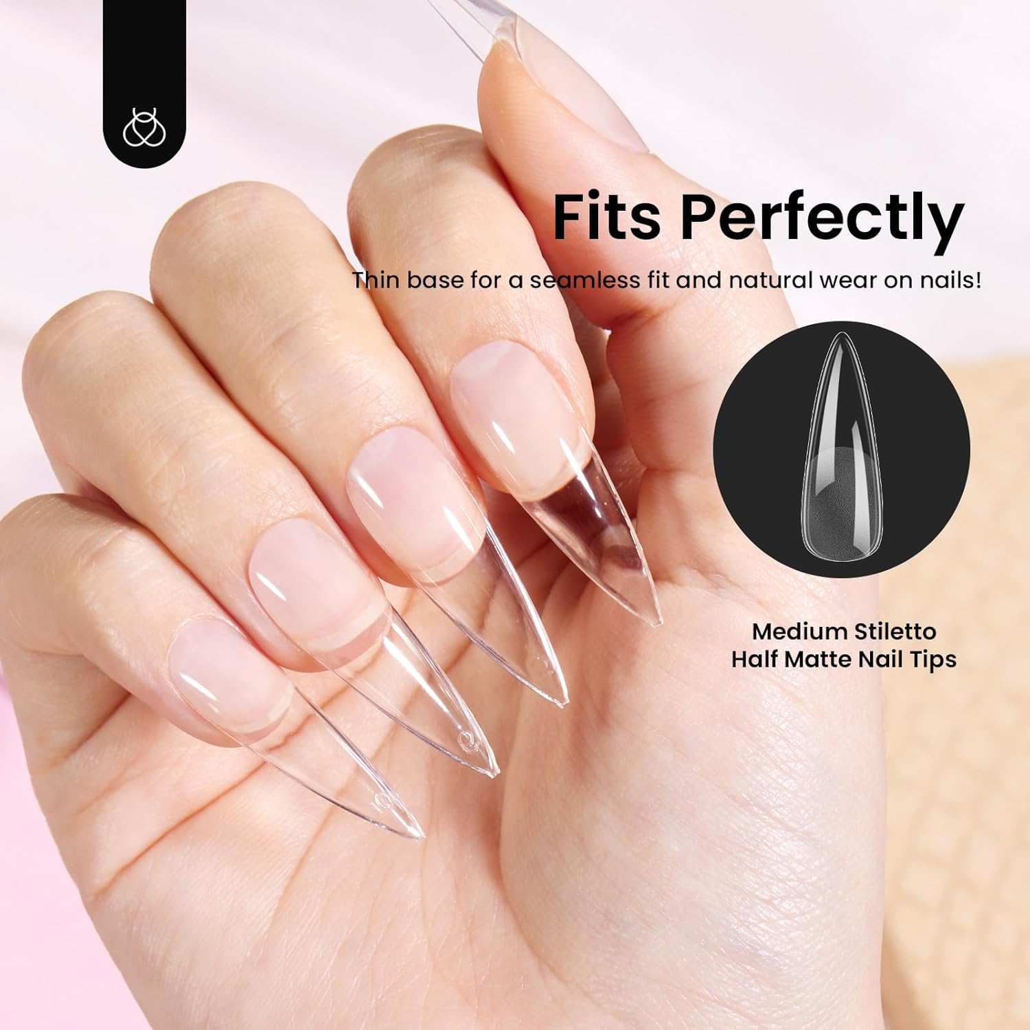 Beetles Gel Nail Tips Etch-X, Stiletto Medium, 288Pcs 12 Sizes, Pre-Etched Half Matte Full Cover Soft Acrylic False Nail Tips Pre-Shaped Easy DIY Fall Halloween Nail Extension Salon Gift for Women-Velvo Beauty