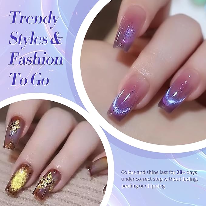 Born Pretty Cat Magnetic Eye Gel Nail Polish Glitter Auroras Magnetic Gel Polish Colorful Holographic Cat Magnetic Eye Nail Art Manicure DIY at Home 6PCS-Velvo Beauty