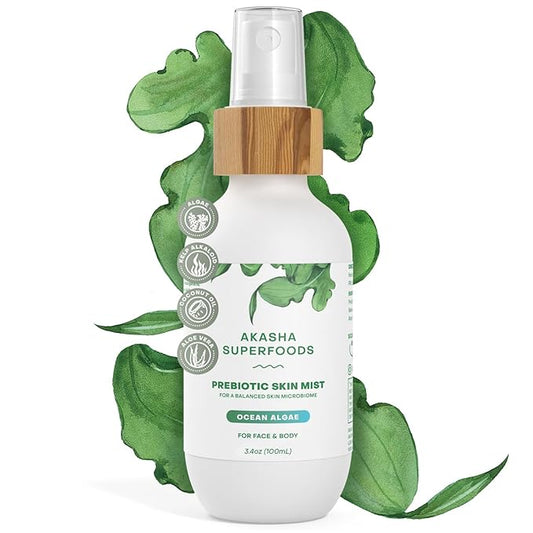 Akasha Prebiotic Skin Mist 3.4oz I Organic Facial Mist, Sea Kelp Extract, Face Spray for Naturally Restoring the Skins Microbiome, Dewy, Help Acne, Psoriasis & Sunburn*, Anti Aging Skin Care Products-Velvo Beauty