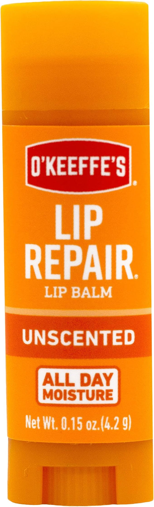 O'Keeffe's Unscented Lip Repair Lip Balm for Dry, Cracked Lips, Stick, (Pack of 1)-Velvo Beauty