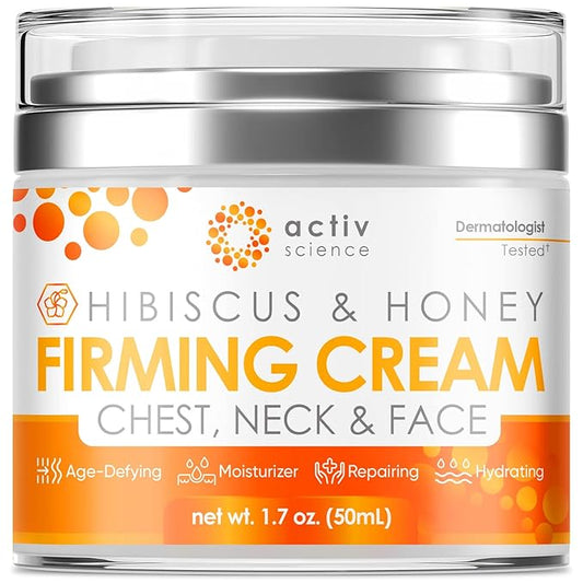 Hibiscus & Honey Firming Cream, Neck Firming Cream, Skin Tightening Cream, Skin Firming and Tightening Lotion, Reduce the Look of Neck Lines, Tightens & Smooths - With Collagen & Hyaluronic Acid 1.7OZ-Velvo Beauty