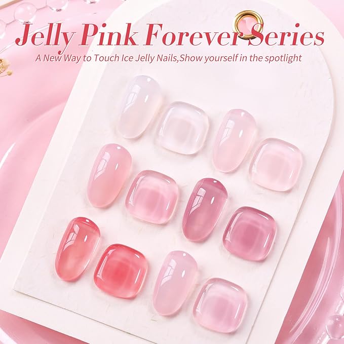 Born Pretty Jelly Gel Nail Polish Sheer Pink Gel Nail Polish Crystal Transparent Milky Gel Polish Kit Nail Art Varnish Collection Gift Set 7ML 6PCS-Velvo Beauty