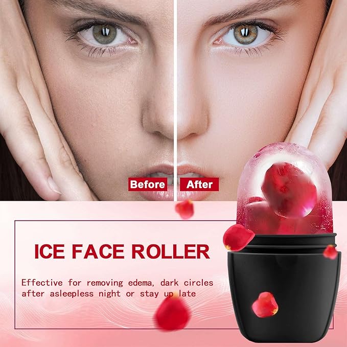 XHJRI Ice Face Roller Massager,Ice Cube Roller for Face, Eyes and Neck Naturally Conditioning and Skin Care,De-Puff Eye Bags,Reduce Migraine Pain,Reusable Massage Silicone Ice Mold (New Black)-Velvo Beauty
