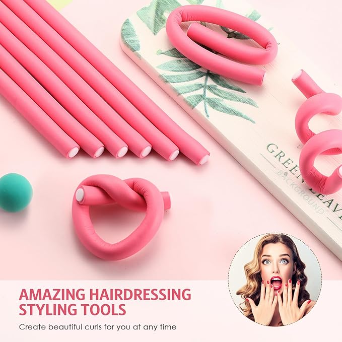 Syhood 30 Pcs 7'' Flexible Curling Rods Twist Foam Hair Rollers Soft Foam No Heat Hair Rods Rollers and 1 Steel Pintail Comb Rat Tail Comb for Women Long Short Hair(Pink,7 x 0.55 Inch)-Velvo Beauty