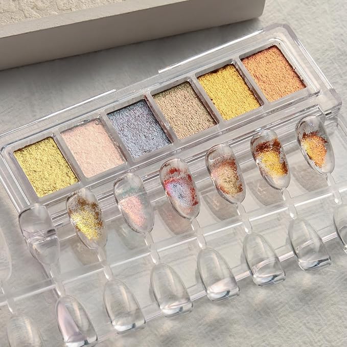 Metallic Nail Art Glitter Set, 6 Colors Gold Flakes for Nails, Mud Texture, Gold Leaf Chameleon Chrome Flakes, Golden Foils Nail Art Decoration, Professional Manicure Supplies-Velvo Beauty