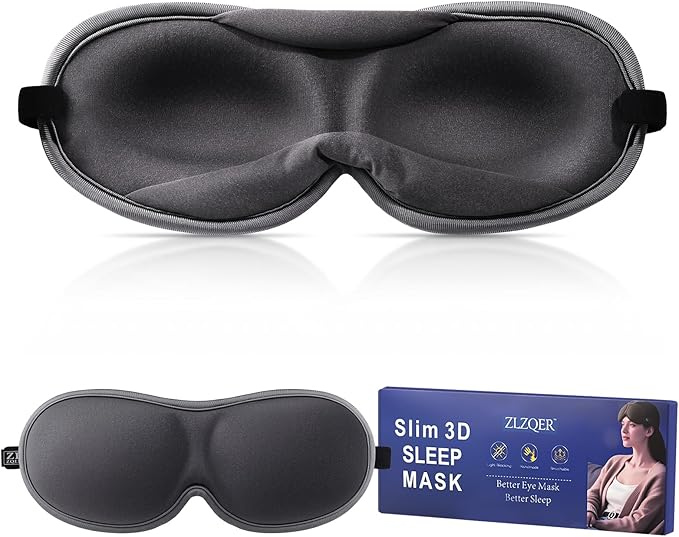 Slim 3D Sleep Mask for Side Sleepers, Blackout Sleeping Mask for Men, Women & Girls, Zero Eye Pressure, Ultra Soft Eye Masks for Sleeping, Perfect for Travel, Nap, Meditation, Airplane (Gray)-Velvo Beauty