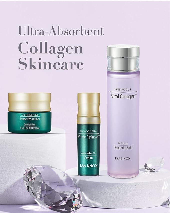 ISA KNOX AGE FOCUS VITAL COLLAGEN Emulsion, PRIME Wrinkle For All Serum & PRIME Eye For All Cream (177 ml/5.99 fl oz) - Korean Skin Care by LG Beauty. Vitamins C, B12 & E.-Velvo Beauty