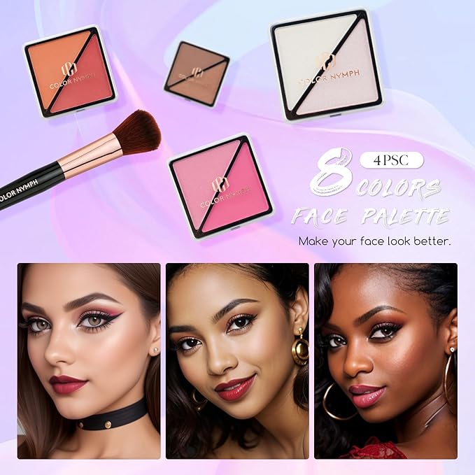 Color Nymph Beginners Makeup Kit With Train Case For Teenagers Girls, Full Starter Cosmetics Set Included 32 Colors Eyeshadow, Glitter Cream, Blush, Highlighter, Lip Gloss and Brush (Black)-Velvo Beauty