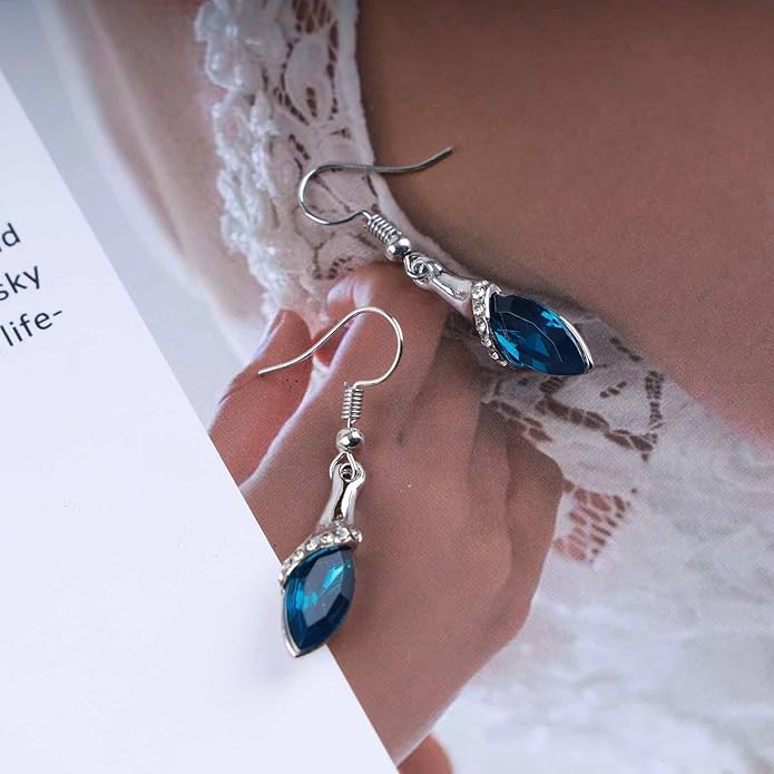 Bohemia Sapphire Drop Earrings Blue Crystal Dangle Hook Earrings Long Cz Blue Rhinestone Earrings Bridal Sapphire Earrings Jewelry for Women Gifts-Velvo Beauty