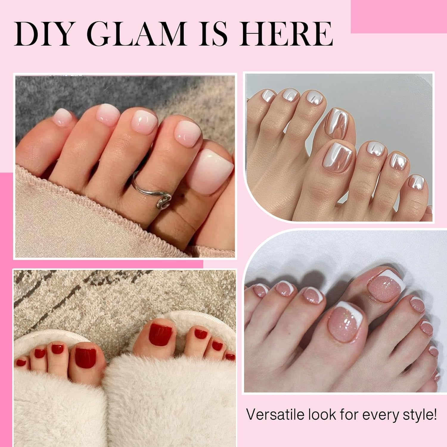 504pcs Toe Nail Press Ons: Squavol Toe Nail Tips Full Cover Fake Toenail, 15 Sizes Square Round Oval Press on Toenails for Women Big Wide Nail Extensions Home DIY Salon-Velvo Beauty