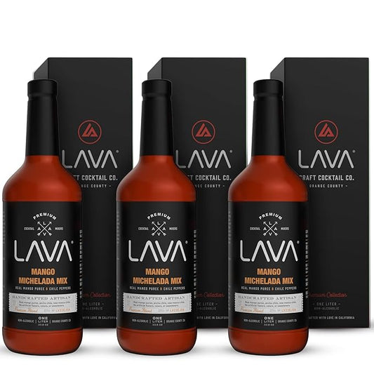 (3-Pack) LAVA Premium Mango Michelada Mix Made With Real Mango Puree, Ancho Chile Peppers, New Mexico Chile, Tamarind, Vegan, 1-Liter (33.8oz) Glass Bottle, Ready to Use-Velvo Beauty