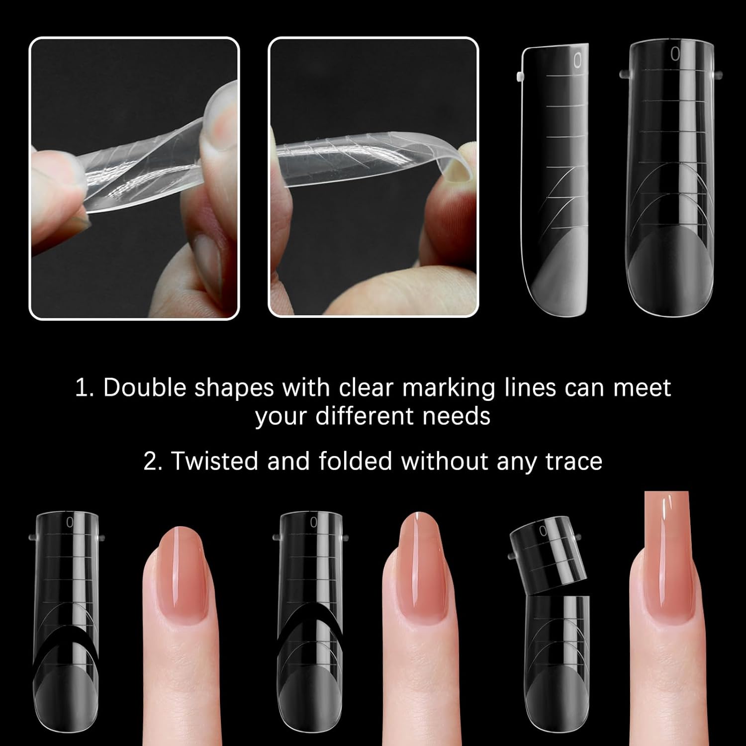 120 Pcs Poly Extension Gel Dual Nail Forms Nail Molds With Scale Builder Coffin Nail for Gel Manicure Nail Art Design Salon DIY at Home (Long Square Head Frosted Dual Nail Forms Set)-Velvo Beauty