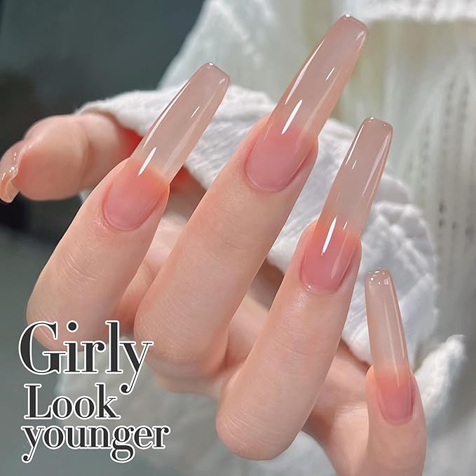 Double Rhythm Translucent Gel Polish Sheer Neutral Natural Light Milky Same Color Same Bottle 15ML Jelly Nail Polish Nail Art DIY at Home (Neutral Nude-A1415)-Velvo Beauty