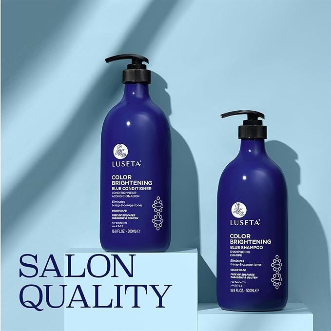 Luseta Blue Shampoo & Conditioner Set - Color Brightening for Brassy and Brunette Treated Hair, Revive Cool Tones, 2x 16.9oz-Velvo Beauty