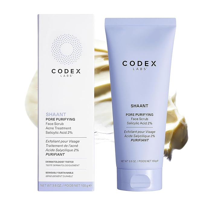 Codex Labs Shaant Pore Purifying Face Scrub - Oil Control Pore Minimizer Exfoliator - For Acne Prone, Oily Skin, All Skin Types - With 2% Salicylic Acid - Cruelty-Free, Vegan Skincare (100g)-Velvo Beauty