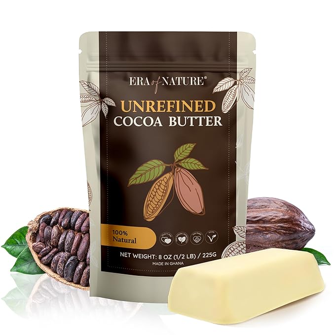 Era of Nature Cocoa Butter Raw – 100% Pure & Unrefined, Cold-Pressed Cacao – For DIY Skincare & Haircare – Deep Hydration for Skin, Hair, Lips – Stretch Mark & Scar Care – Natural Chocolate Scent, 8oz-Velvo Beauty