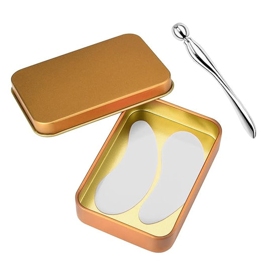 CCbeauty Reusable Under Eye Patches + Eye Cream Applicator Value Set | 100% Silicone Eye Gel Pads | Boost Hydration | Minimize Fine Lines + Wrinkles + Dark Circles | Storage Tin Included | White-Velvo Beauty