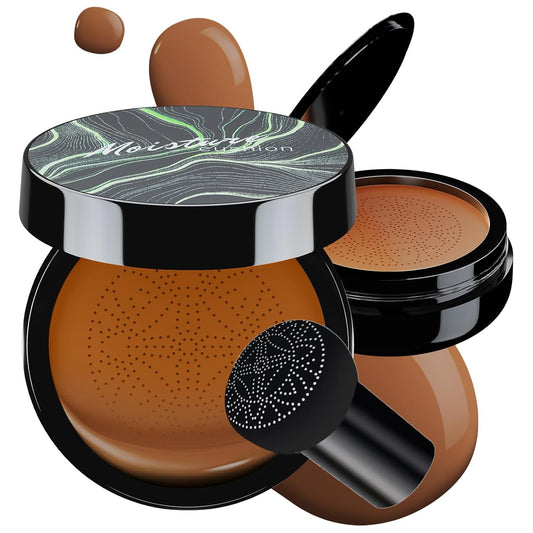 Mushroom Head Air Cushion CC Cream - BB Cream Foundation Makeup Moisturizing Concealer Long-Lasting, Cushion Foundation Full Coverage Self Adjusting for Mature Skin & All Skin Types (Deep)-Velvo Beauty