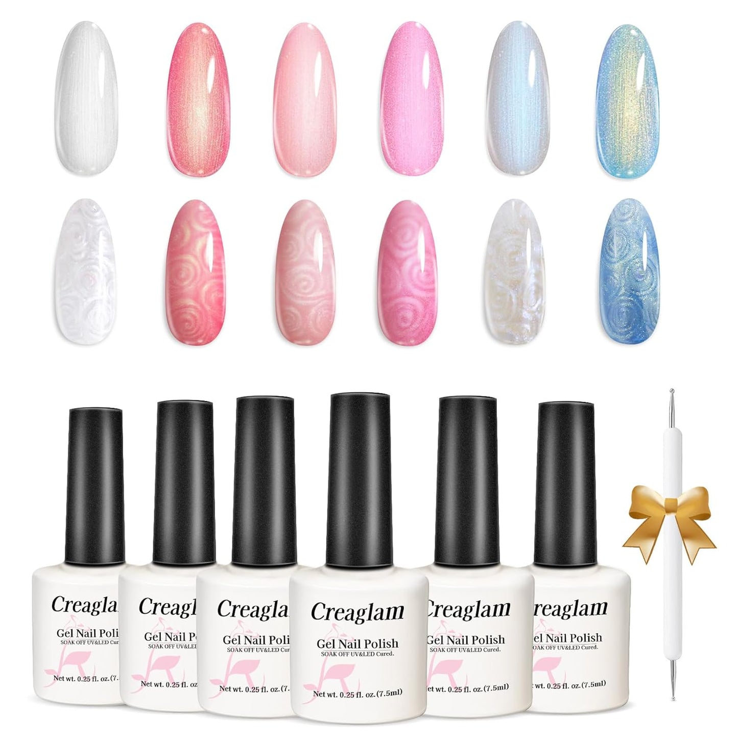 Mermaid Gel Nail Polish Set: 6 Colors - Pastel Pink, White, Orange, Blue, Pearl Gel with Swirl Shell Design - Uv Led Summer Nail Gel Polish DIY Swirl Shell Thread Effect for Girls-Velvo Beauty