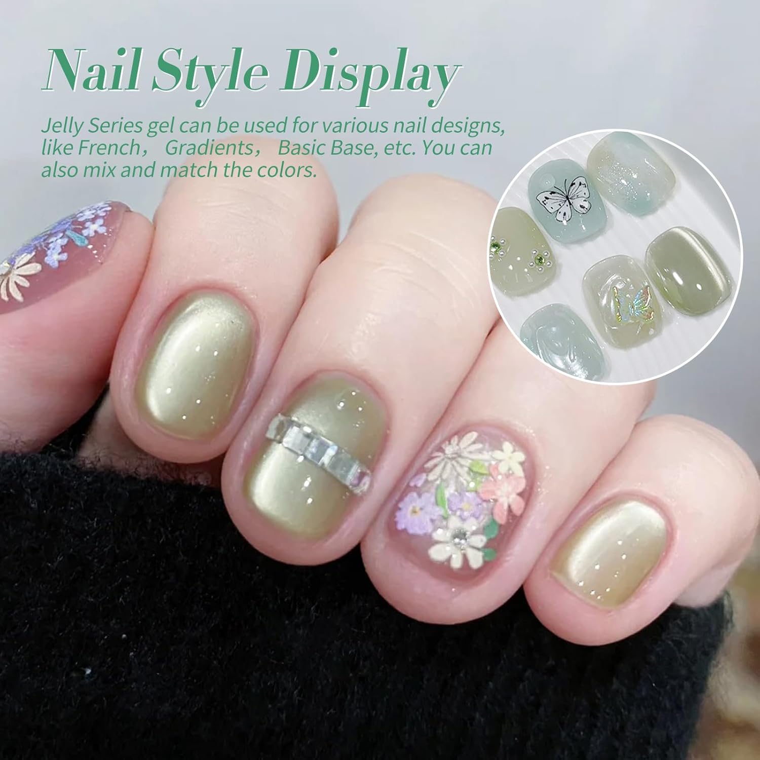 Born Pretty Christmas Green Gel Nail Polish,Jelly Transparent Gel Polish,Cat Magnetic Eye,Shimmer Glitter Green Gel Polish Kit for Salon Manicure and Nail Art DIY at Home 6Colors-Velvo Beauty