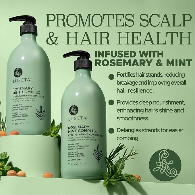 Luseta Rosemary Mint Strengthening Shampoo and Conditioner Set Nourish & Smooth Damaged Hair Thickening Shampoo for Thinning Hair,Add Shine for All Hair Types, for Men and Women 33.8oz×2-Velvo Beauty