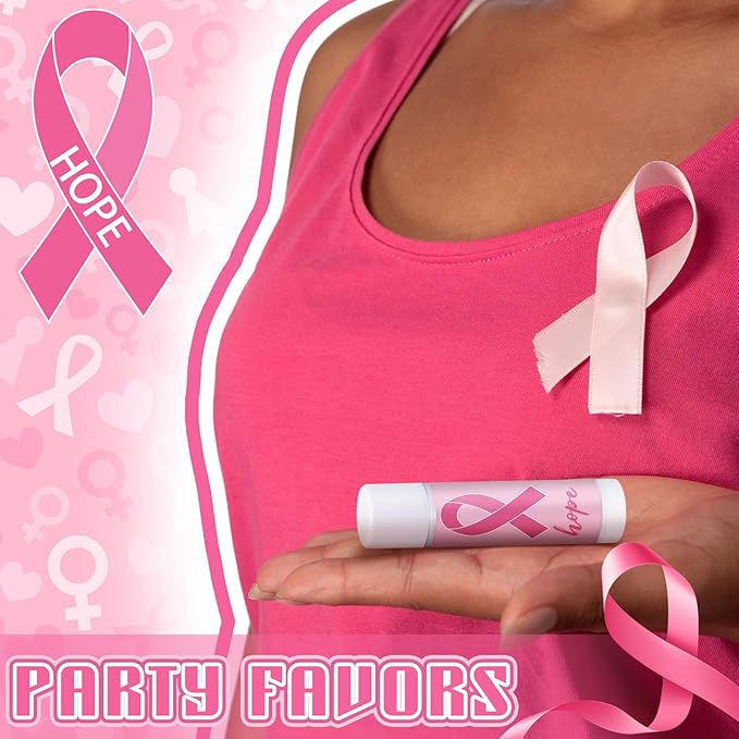 50 Pack Breast Cancer Awareness Favors Bulk Lip Balms Gifts Pink Ribbon Lip Balms Favors Breast Cancer Awareness Month Accessories Support Party Items Decorations for Women Men Survivors-Velvo Beauty