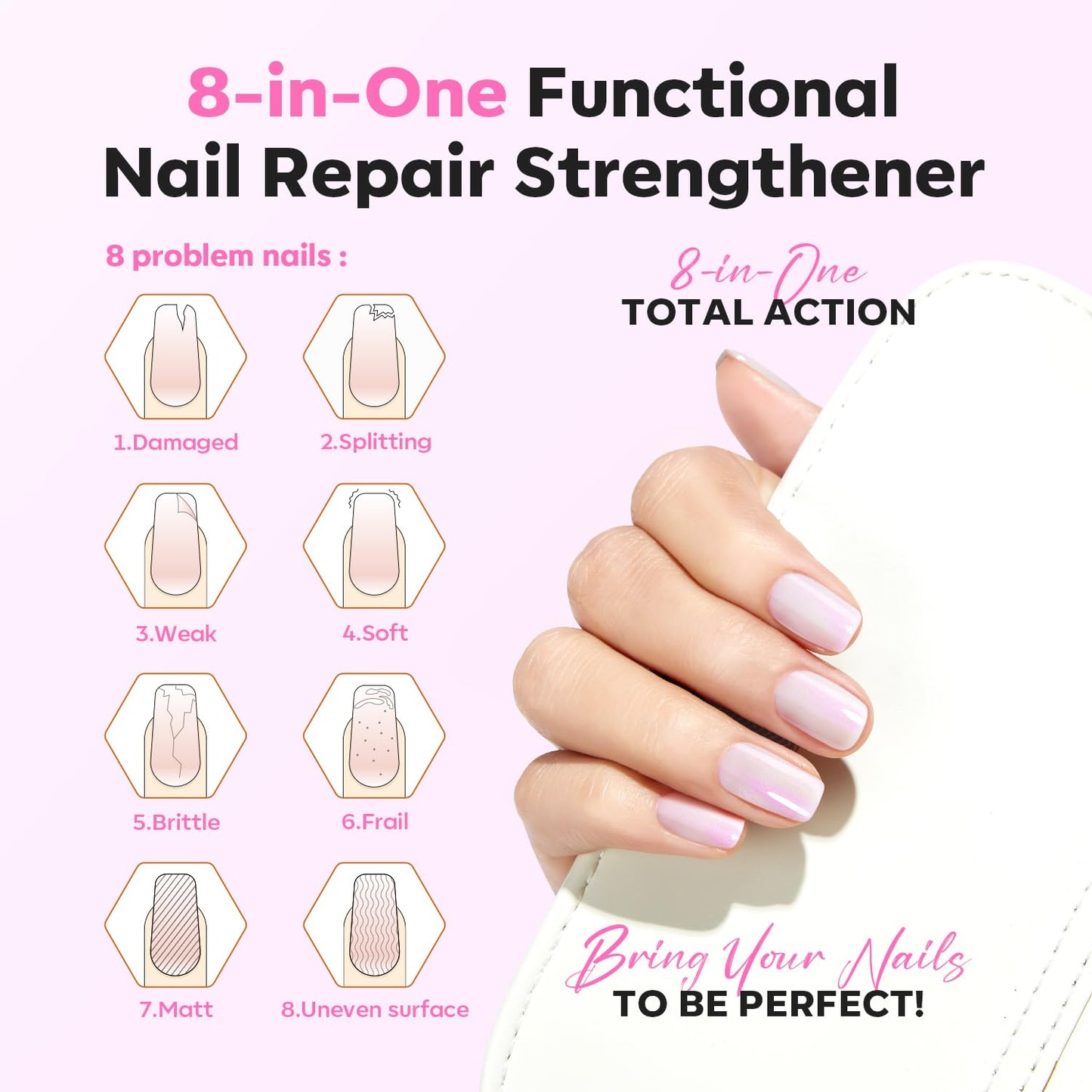 modelones Nail Strengthener Pearl Pink Nail Strengthener and Growth White Nail Polish for Thin Weak & Damaged Nail Repair for Damaged Nails Hardener 15ml-Velvo Beauty